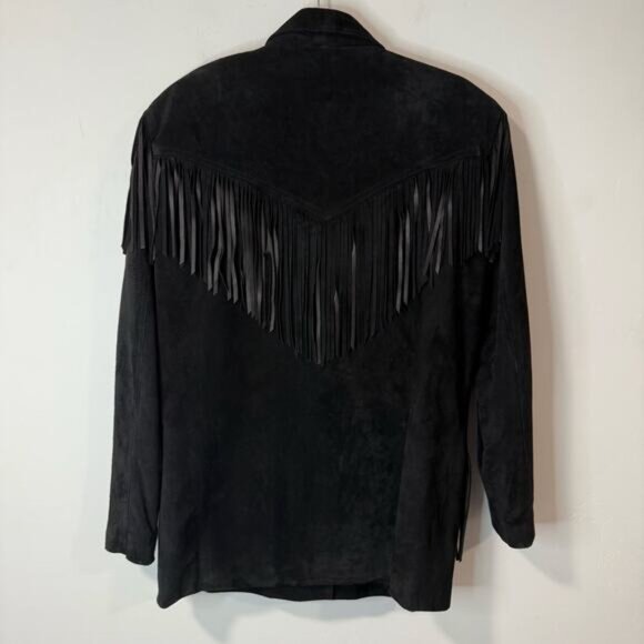Klassi Artz Unisex Suede Leather Fringe Jacket Black Medium - Picture 7 of 8
